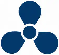 Blue and white logo for ICF Sub Inc.